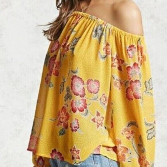 Forever 21 Yellow Floral Off the Shoulder Blouse - Picture 4 of 10